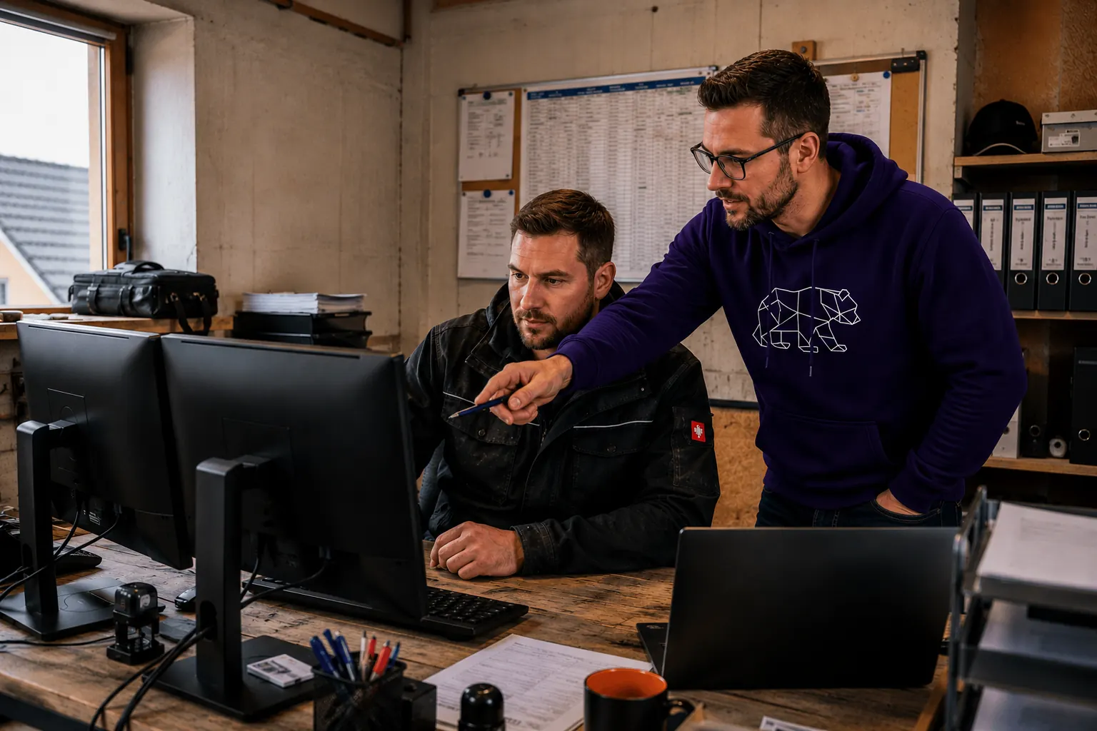 Dachdecker auf der Baustelle mit Tablet — Dach365 IT-Services